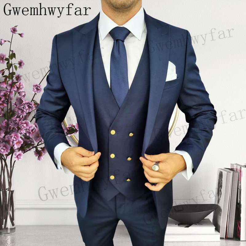 Men Formal Wear For Dinner - Gwenhwyfar Groomsmen Peaked Lapel Tuxedo Men