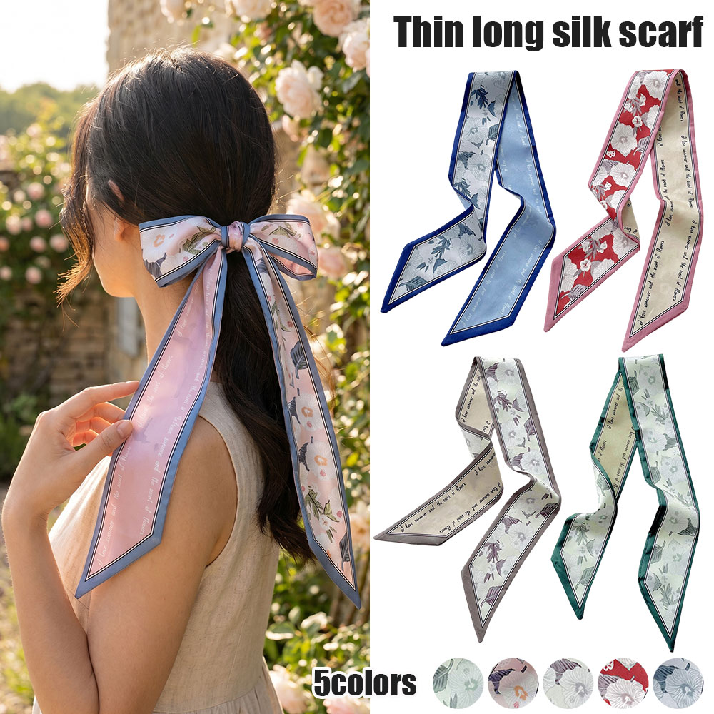 Silk Tie Woven - Floral Silk Satin Scarf Narrow Thin
