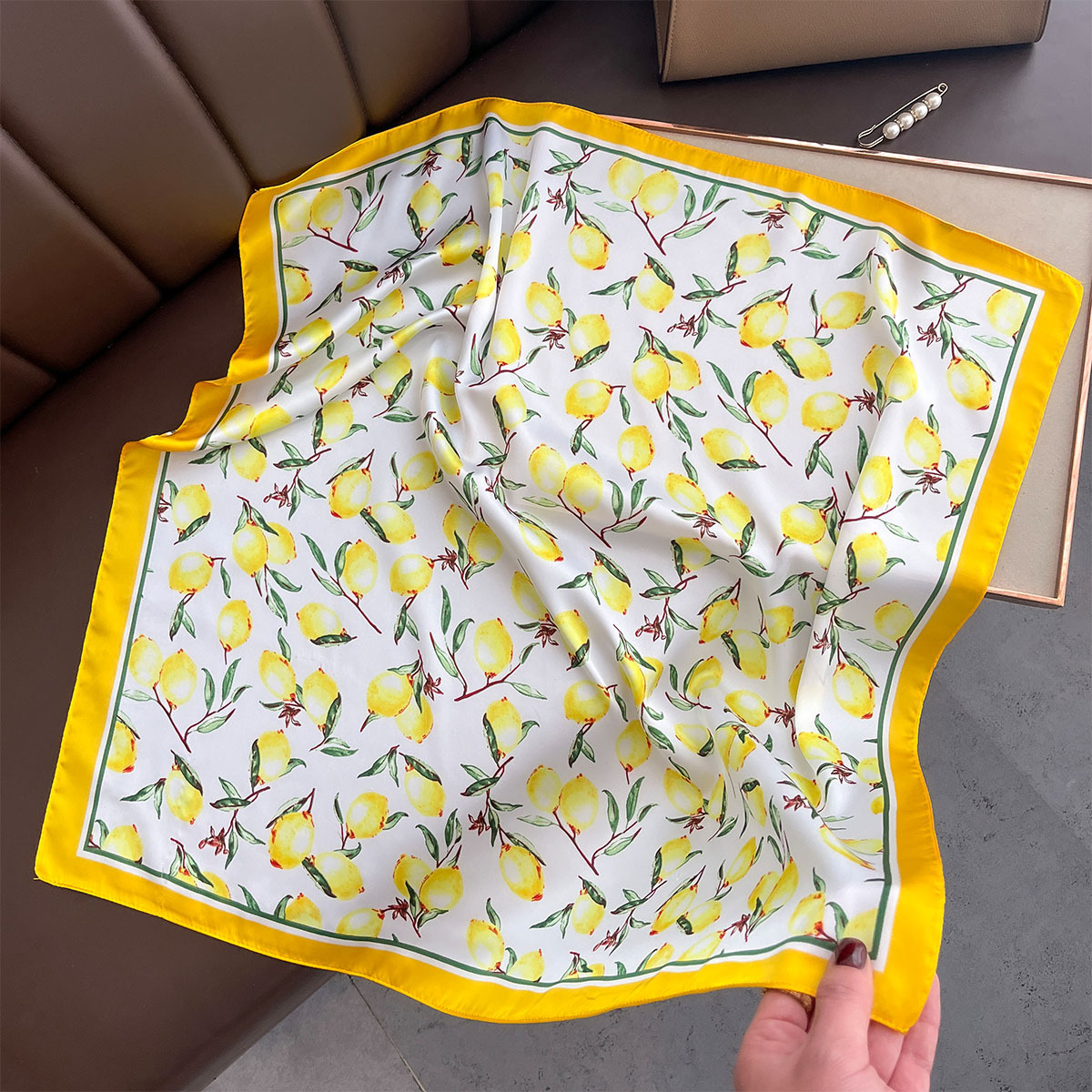 Silk Tie Woven - 2025 New Yellow Lemon Print Square