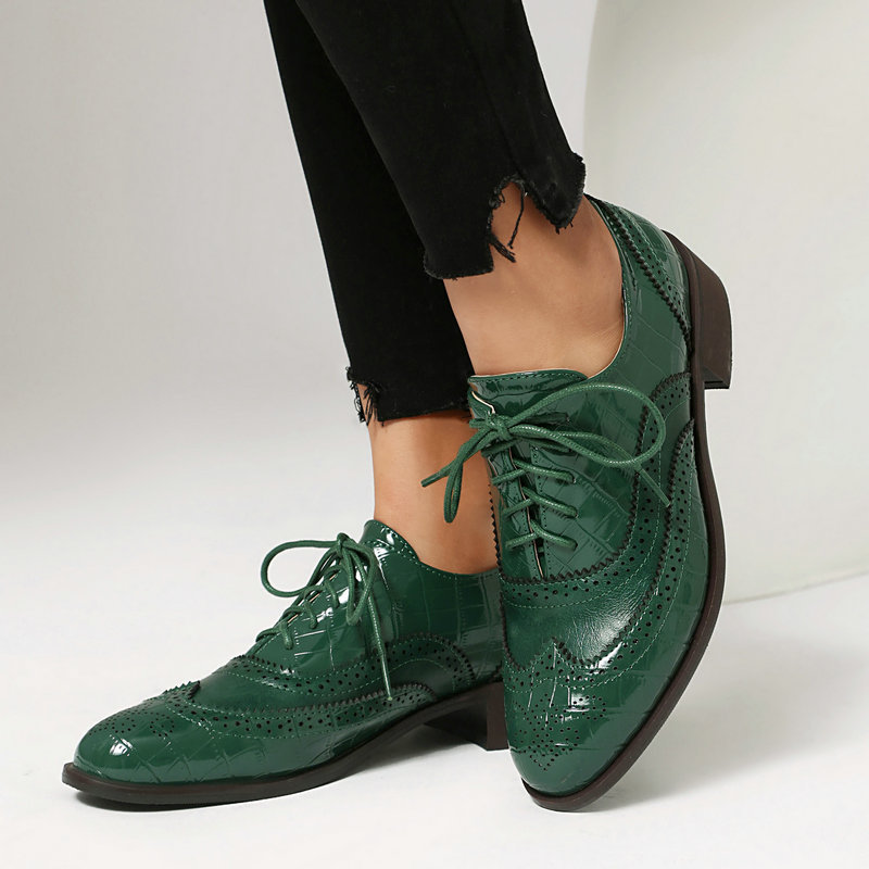 Women Stone Print Brogue Oxfor - đánh giá và giá Patent Leather Oxford