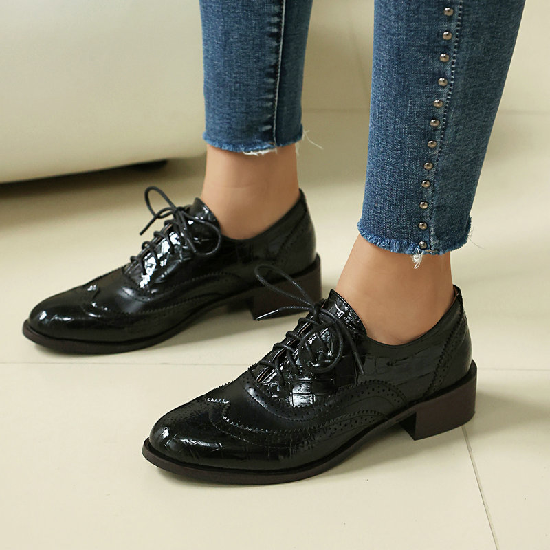 Women Stone Print Brogue Oxfor - đánh giá và giá Patent Leather Oxford