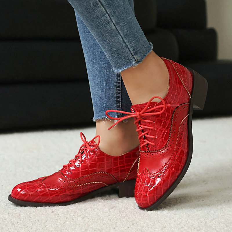 Women Stone Print Brogue Oxfor - đánh giá và giá Patent Leather Oxford